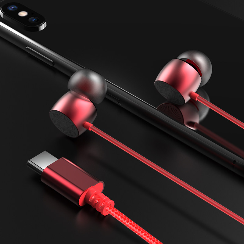 Type-C扁口入耳式重低音手机耳机适用小米华为三星一加等扁孔手机