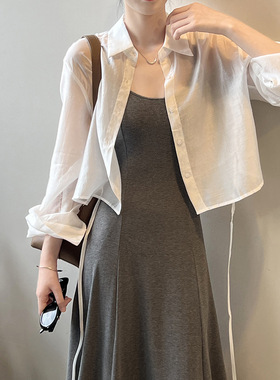 言双 薄款长袖防晒衬衫女2025夏季设计感后背系带开衫上衣 80833