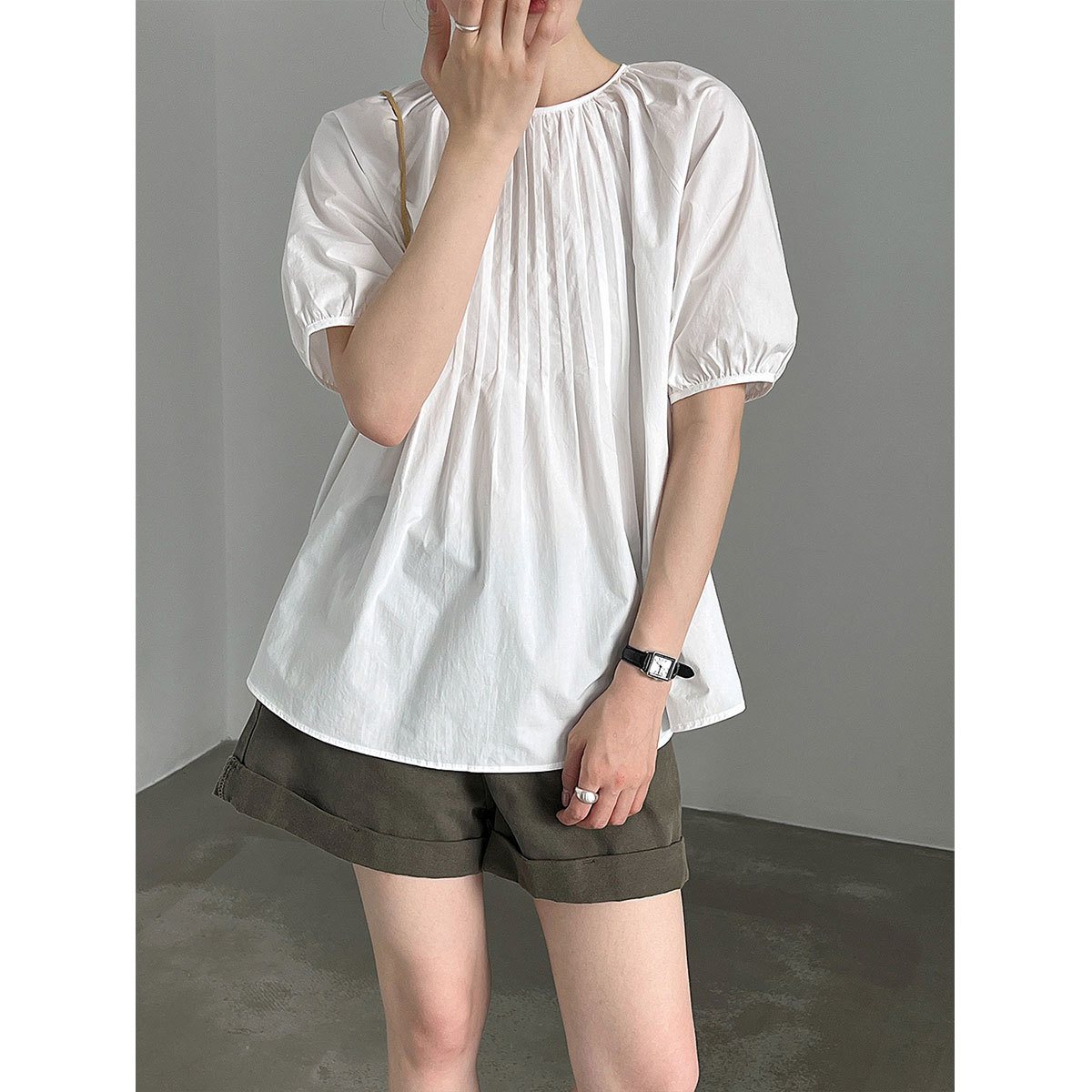 夏季风琴压褶娃娃衫女短袖百搭