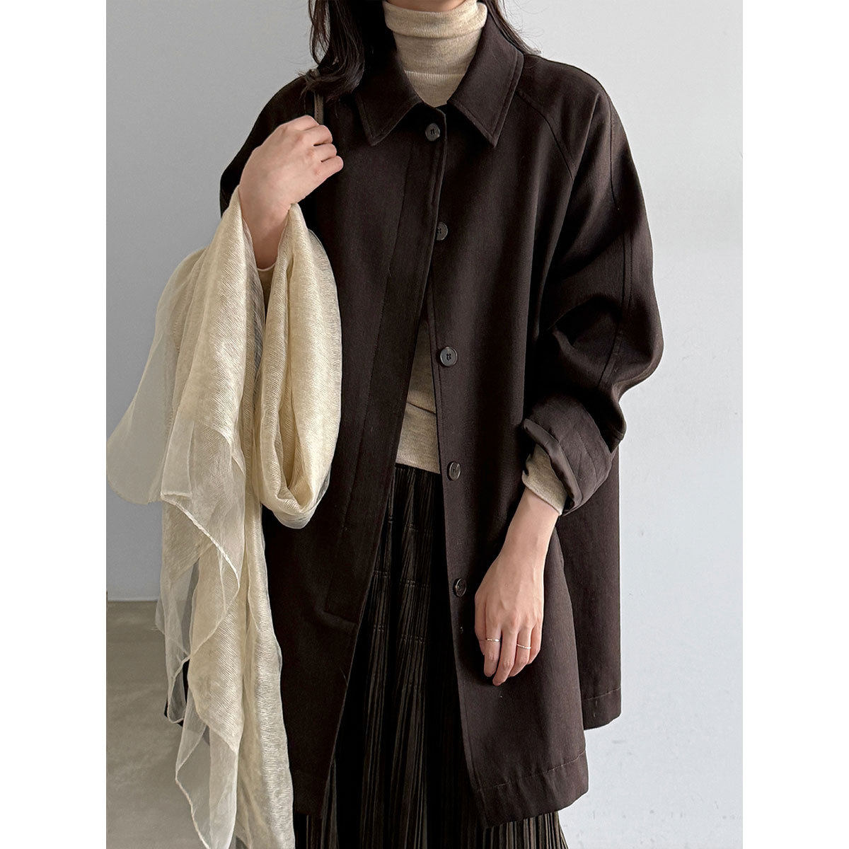 秋冬英伦翻领中长棉服风衣女