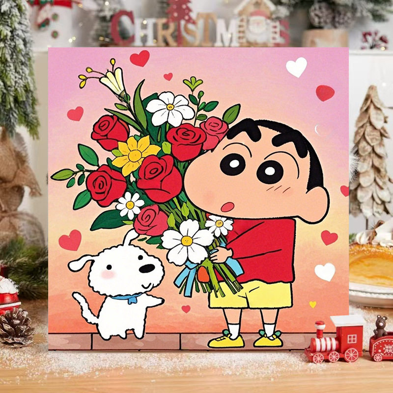 蜡笔小新数字油画diy填色手绘丙烯画儿童卡通动漫简单填充油彩画