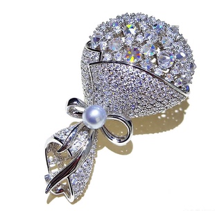 精致别针胸花6-7mm海水真多麻天然海水珍珠花束胸针 强光新年礼物