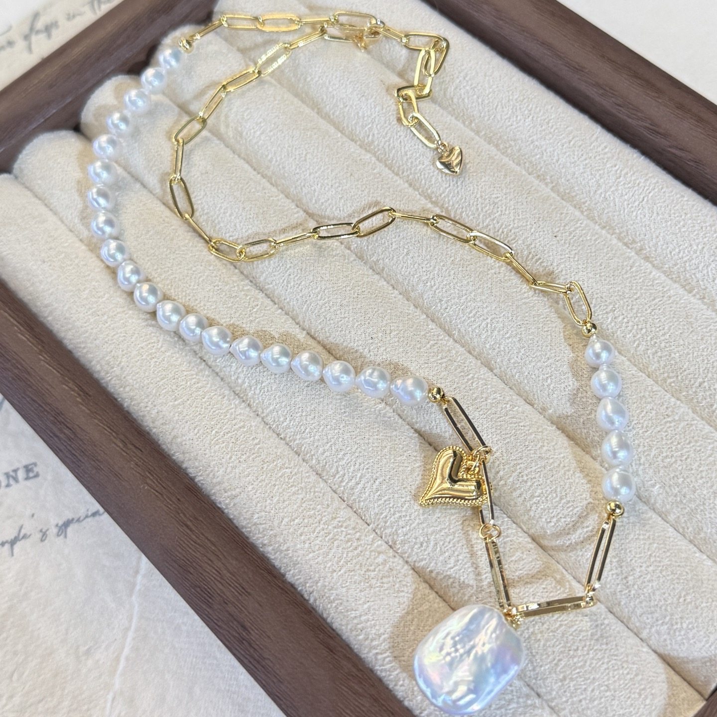 天然淡水项链女款锁骨链爱心吊坠项链金属颈链送女友礼物巴洛克