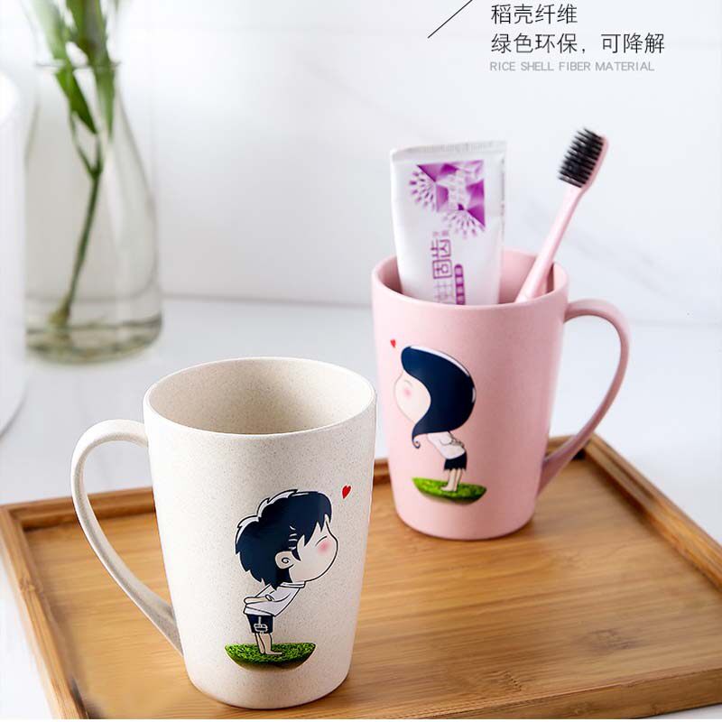依蔓特可咖小麦2个漱口刷牙杯