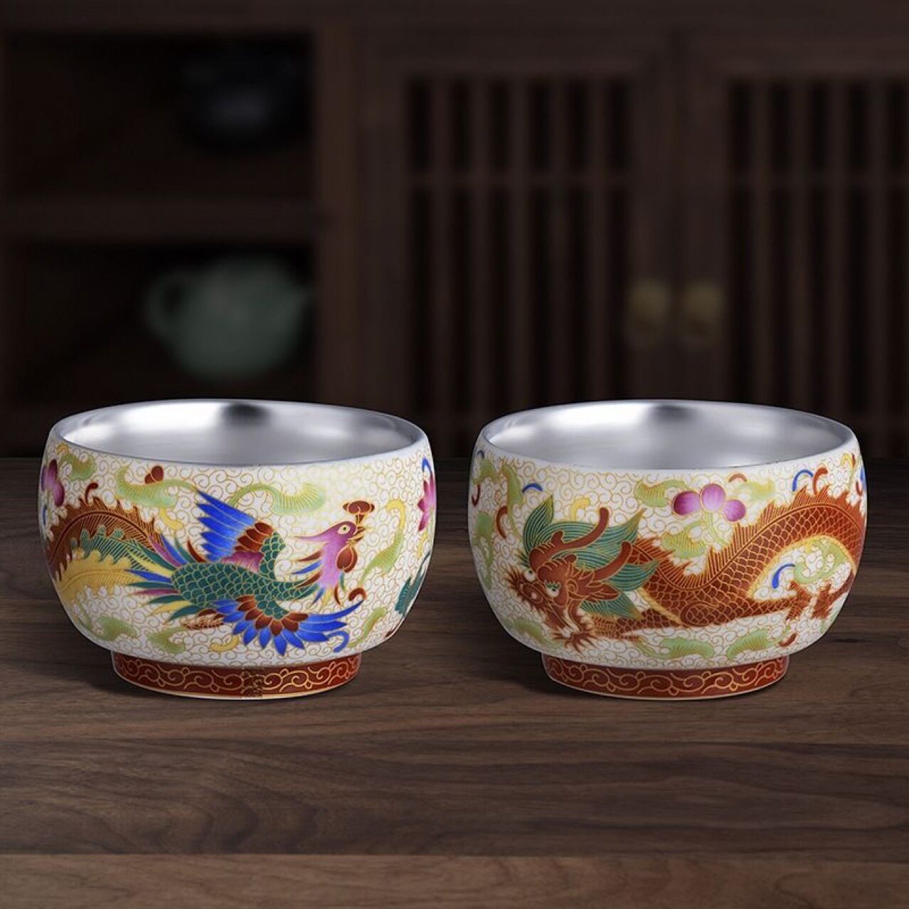 龙凤银杯茶碗陶瓷包主人