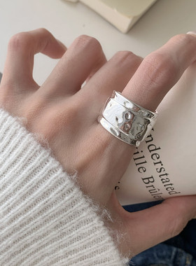 韩版复古重工s925镀银戒指女轻奢高级感小众设计宽版时尚百搭配饰