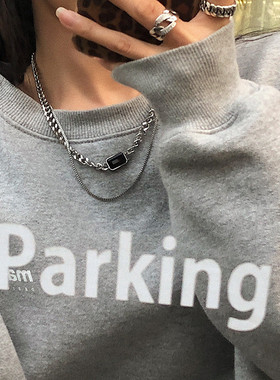 韩国新款镀银链条女双层锁骨链