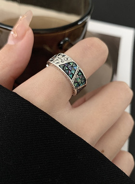 韩国原单s925镀银彩贝戒指