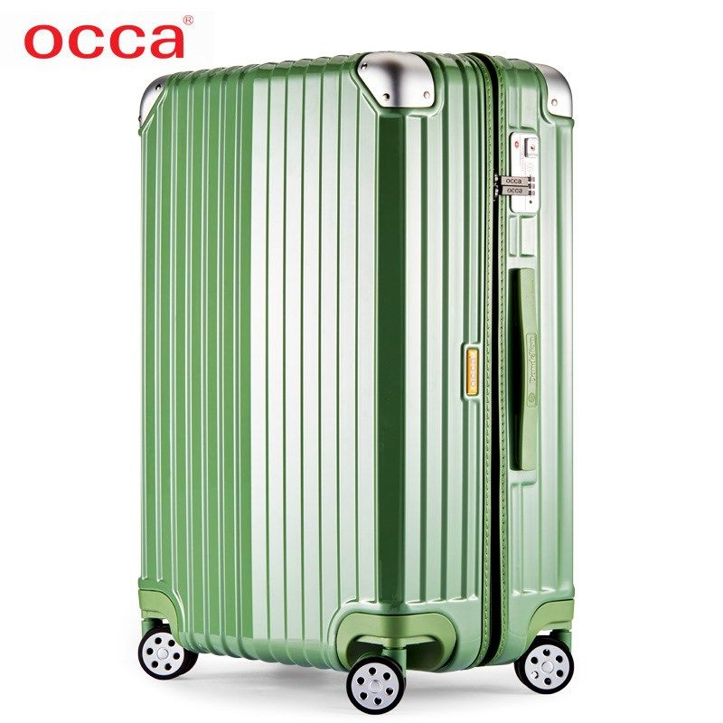 OCCA新款浅绿色纯PC拉杆箱万向轮男女时尚拉链箱糖果色行李箱