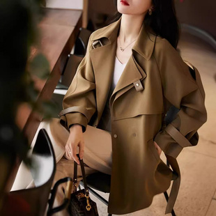 卡其色风衣外套女2025春秋新款 小个子高级感超好看大衣 爆款 中长款