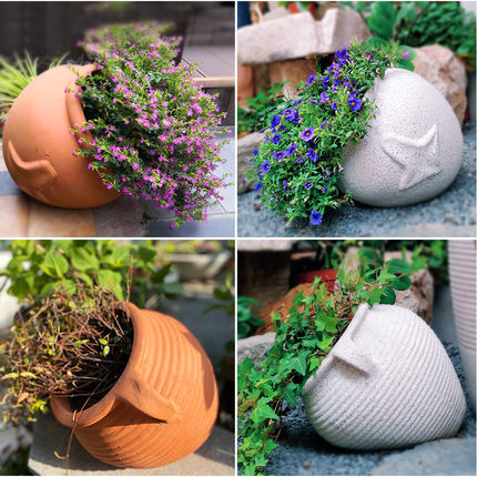 庭院手工红陶圆形花盆欧式复古田园绿植红陶盆栽大口卧陶罐花盆