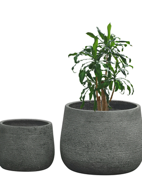 极简风玻璃钢圆形花盆大号懒人自吸水免浇灌绿植种植盆灰色