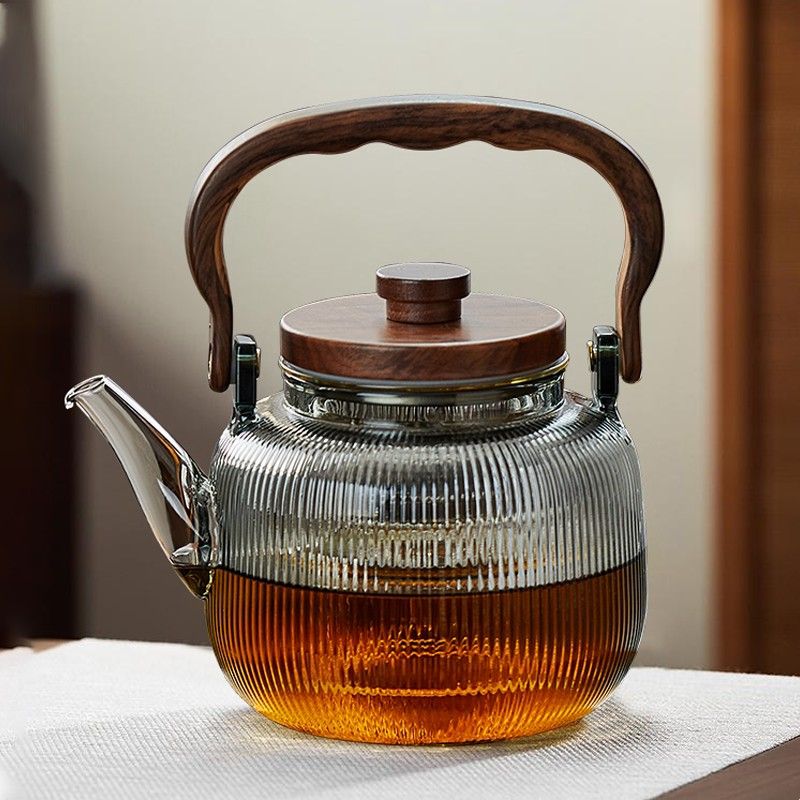 新中式玻璃提梁壶蒸煮一体茶漏一件代发高硼硅煮茶壶懒人泡茶神器