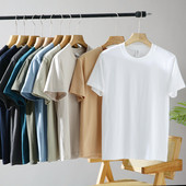 打底衫 简约白底休闲宽松圆领短袖 男士 外贸原单重磅230G水洗棉夏季