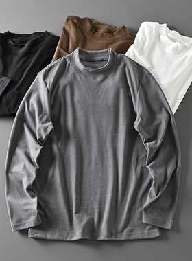 ODM公司单超柔双面德绒磨毛小圆高领复古打底衫男女长袖T恤卫衣潮