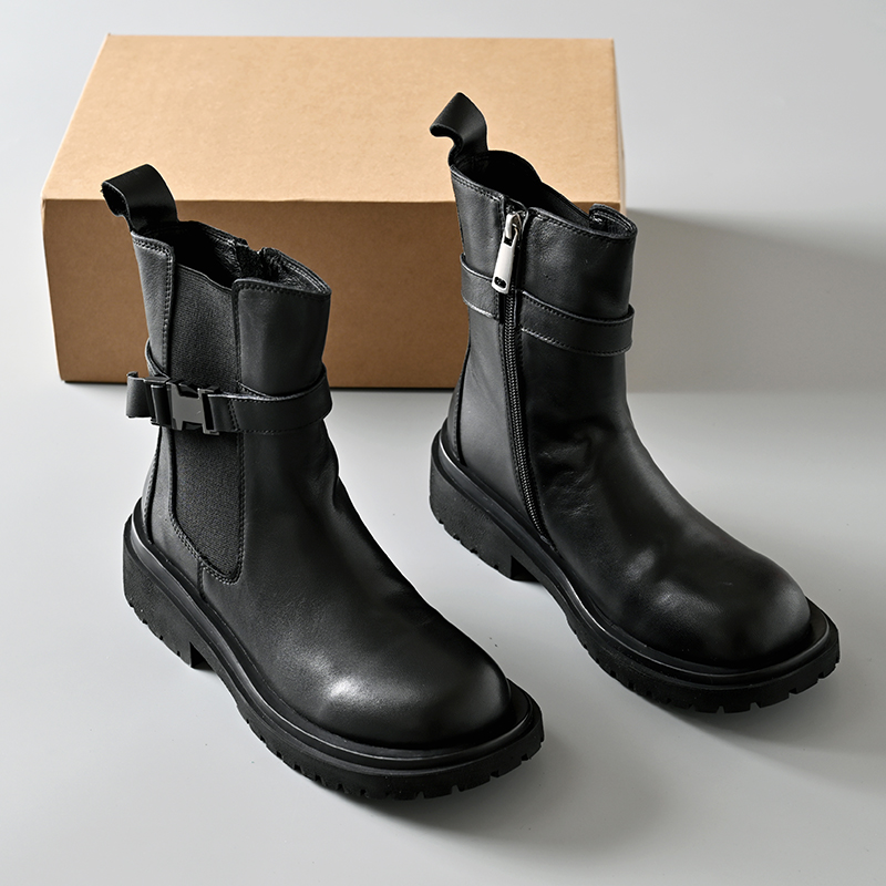 切尔西靴马丁靴头层牛皮烟筒靴潮