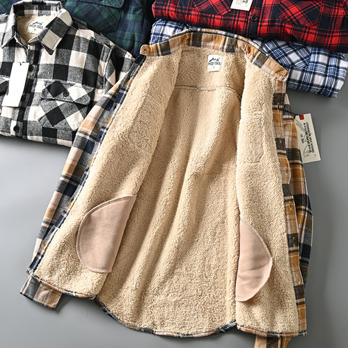 宽松休闲羊羔毛格子衬衫棉服外套