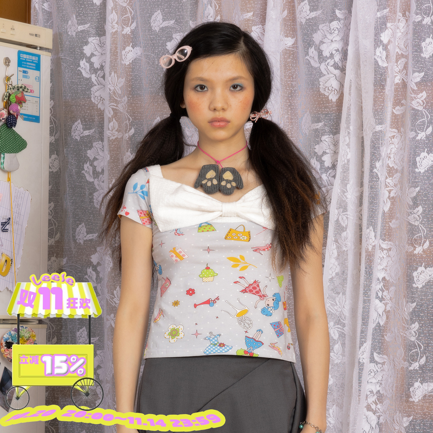 leele Retirement Paradise奶茶美眉手绘印花超短袖上衣 双面穿