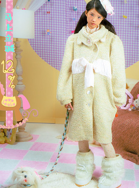 乐饿乐 月历女郎 彩星混色 厚毛呢昭和感系带大衣外套