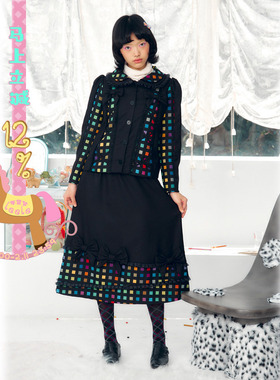 乐饿乐 昭和电子彩盘蝴蝶结西服材质裙套装