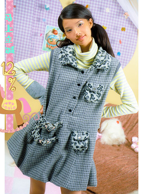 乐饿乐 月历女郎 豹点格子拼接多重结构无袖毛呢连衣裙