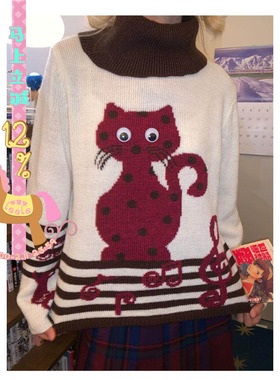 乐饿乐 ufooffice25新品 猫咪晕晕音符活动眼睛毛衣