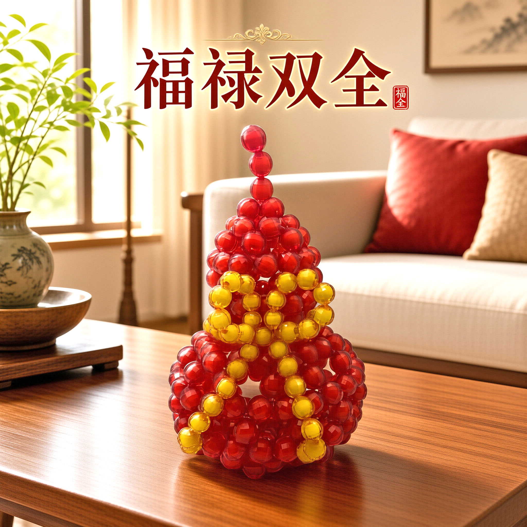 手工串珠葫芦摆件家居装饰品福禄乔迁红色吉祥喜庆