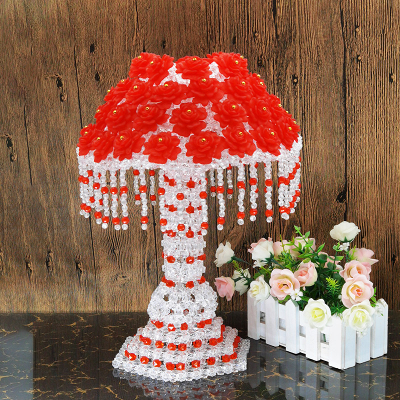 手工串珠牡丹台灯圆形客厅家居装饰工艺品桌面摆件结婚礼物成品