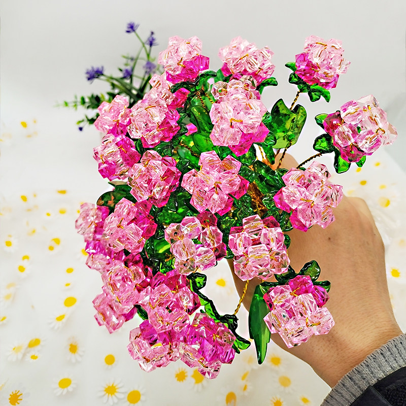 成品手工串珠绣球玫瑰花室内装饰摆件手捧花仿真假花材料包