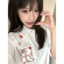 美式复古字母花卉刺绣短袖t恤女夏季新款宽松慵懒风情侣上衣ins潮