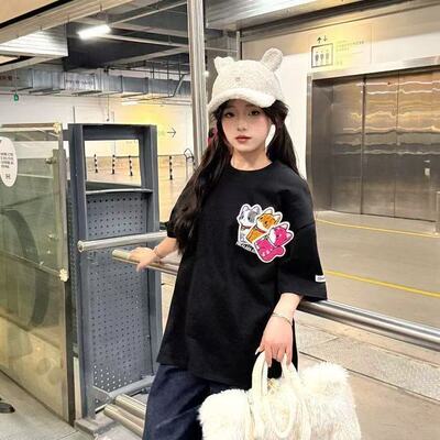 美式潮牌猫咪刺绣短袖t恤女