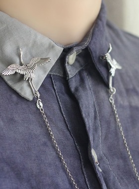 仙鹤胸针中国风国潮气质开衫扣古典优雅领扣链条时尚小众设计