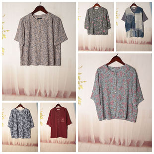 日制Vintage日系复古春夏休闲百搭淑女圆领花色雪纺薄款 Y458 衬衫