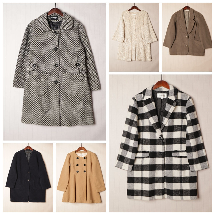 秋冬Vintage复古英伦风拼接色羊毛呢子大衣  D41