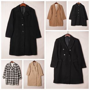 秋冬Vintage复古英伦风拼接色羊毛呢子大衣 D36