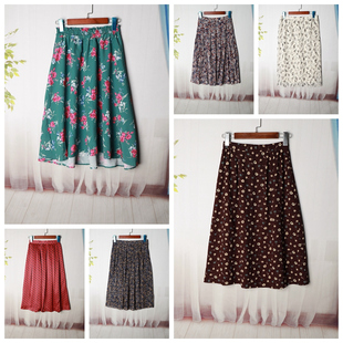 Vintage日系森系田园风小清新碎花波点百搭夏季 S199 半身裙