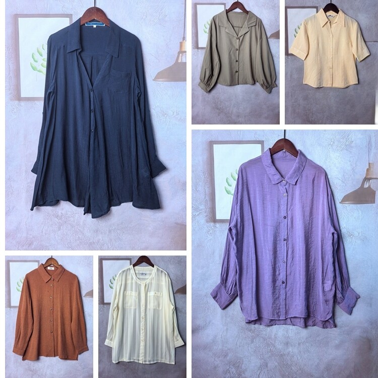 春夏季Vintage日制雪纺纯色文艺女软妹长短袖衬衫 K35