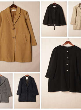 秋冬Vintage复古知性淑女纯色单双排扣中长款大衣  D44