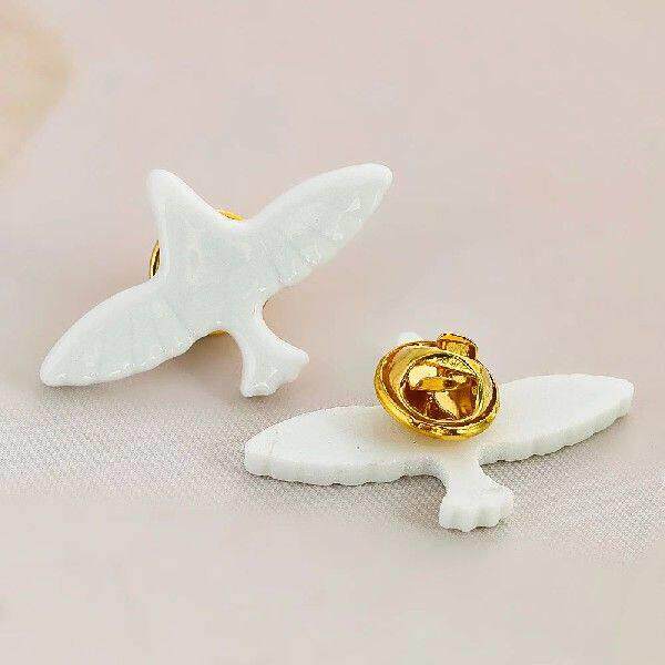 2PCS Handmade Ceramic Peace Dove Brooch Jewelry Badges