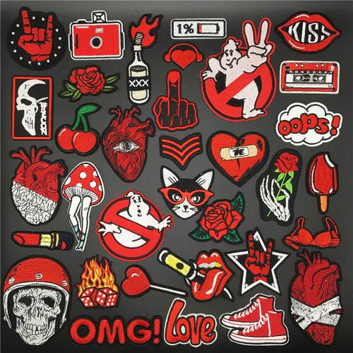 Red Ghost Heart Patches for Clothing Embroidered Iron On Bad