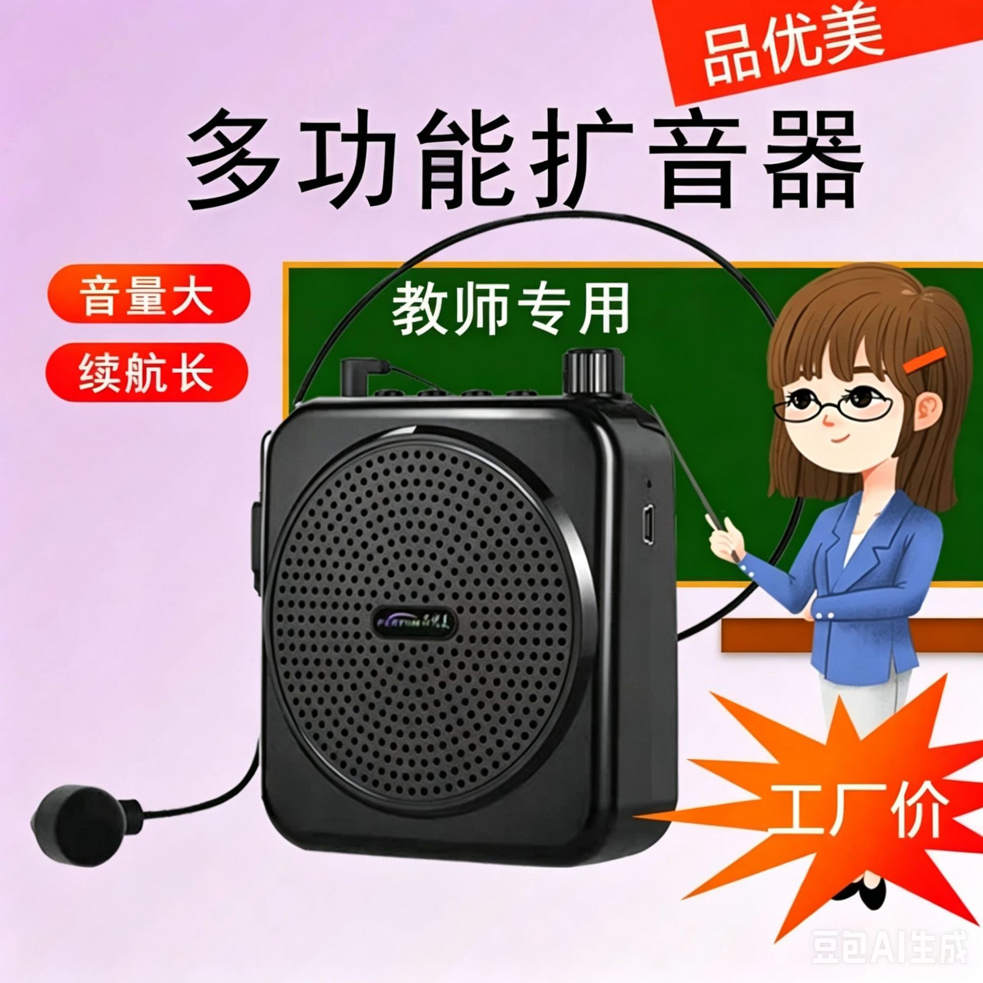 小蜜蜂扩音器教师用麦克风教学上课小型多功能耳麦户外叫卖喇叭