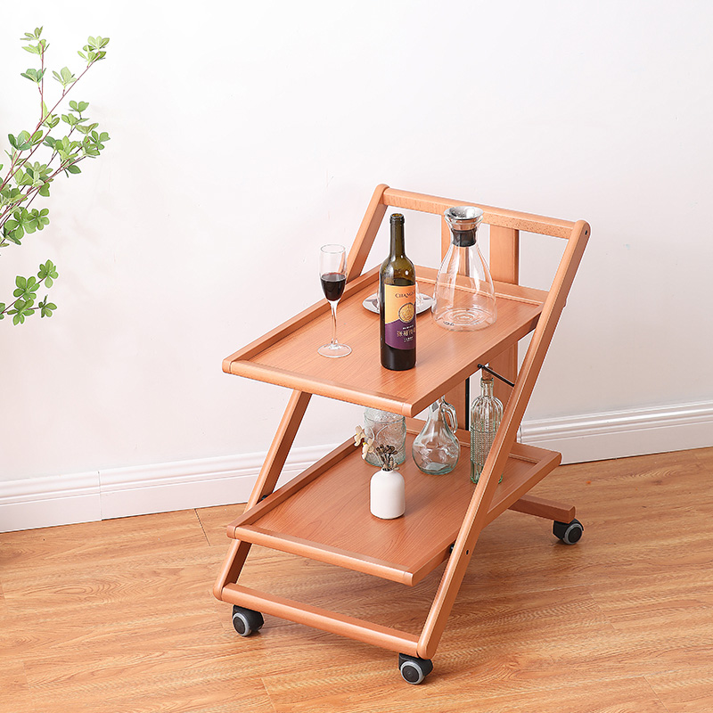 意大利进口双层木质厨房收纳小推车榉木餐车可折叠餐边柜