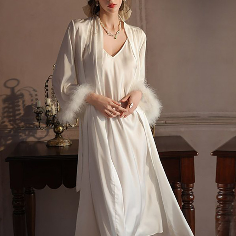 维多利亚法式性感真丝睡衣女款夏季薄款高级感宫廷风吊带睡裙晨袍