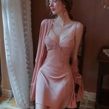 真丝桑蚕丝性感睡衣女纯欲风吊带睡裙夏季高级感带胸垫睡袍大码款