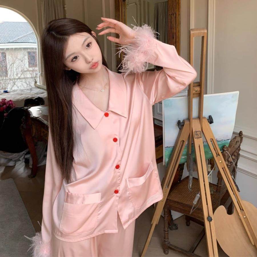 法式性感羽毛高级感真丝睡衣