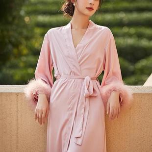性感睡衣精美专属礼盒装 真丝羽毛浴袍家居服套装 高级感轻奢法式