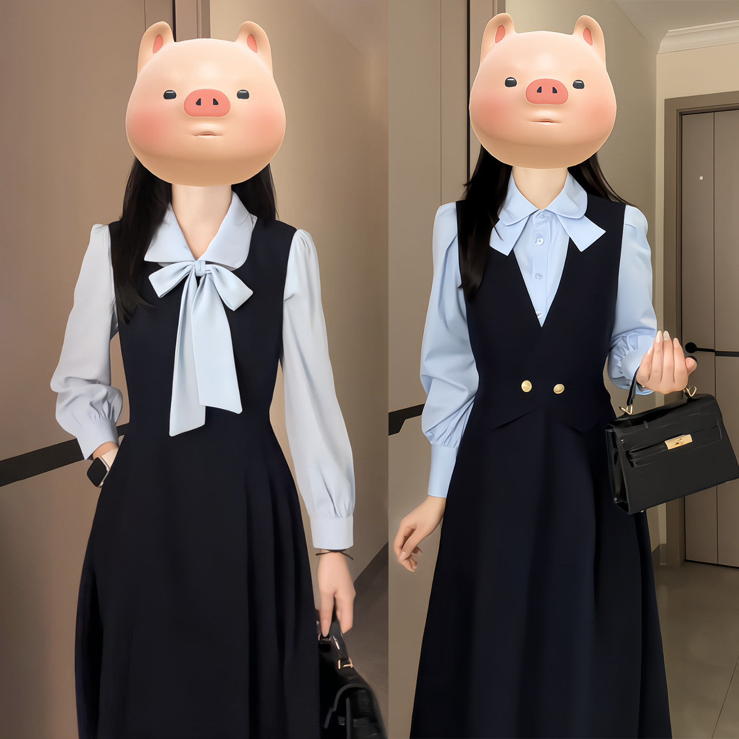 减龄学院风马甲连衣裙女