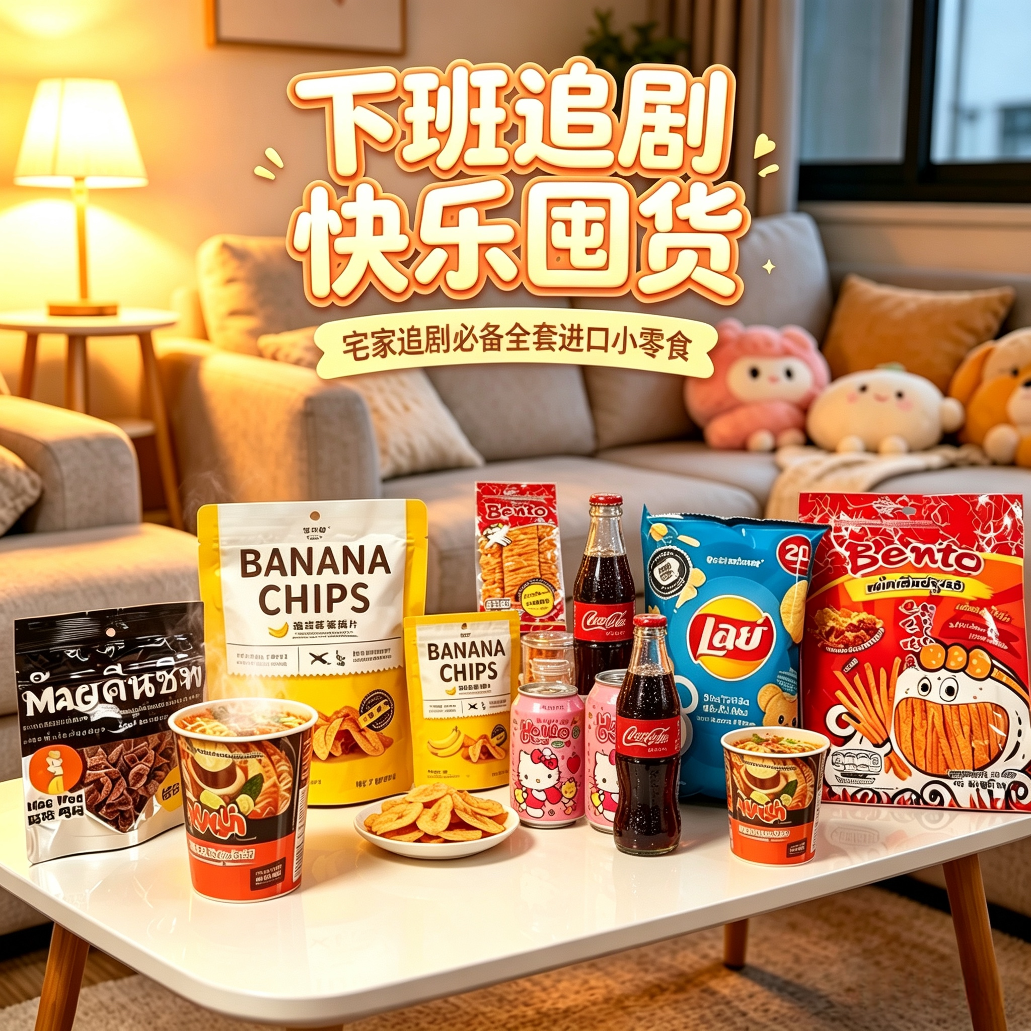 下班宅家追剧零食泰国超市零食网红可爱饮料吃喝组合解馋泰国鱿鱼