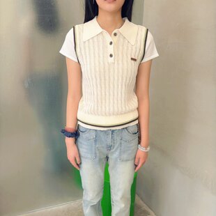 WEN买手店 AVVENN   新款时尚通勤日常穿搭针织polo短袖 米白色