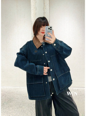 WEN买手店 AVVENN 2025新款时尚百搭休闲蓝色牛仔外套